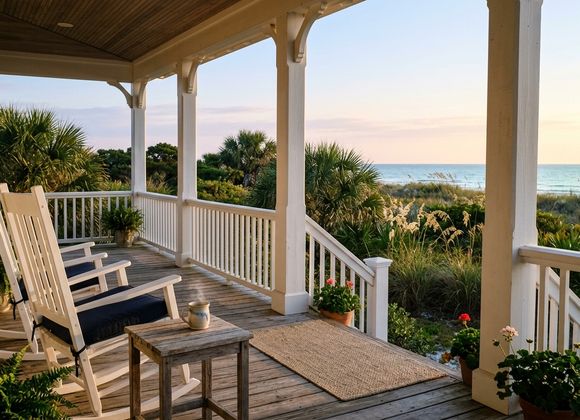 Florida porch with beach in distance